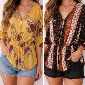 Rue21 Yellow Floral and Black Striped Blouses